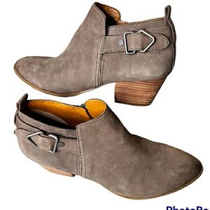 Franco Sarto Leather Western Country Booties Buckle Zip Prarie Farm Suede 9.5